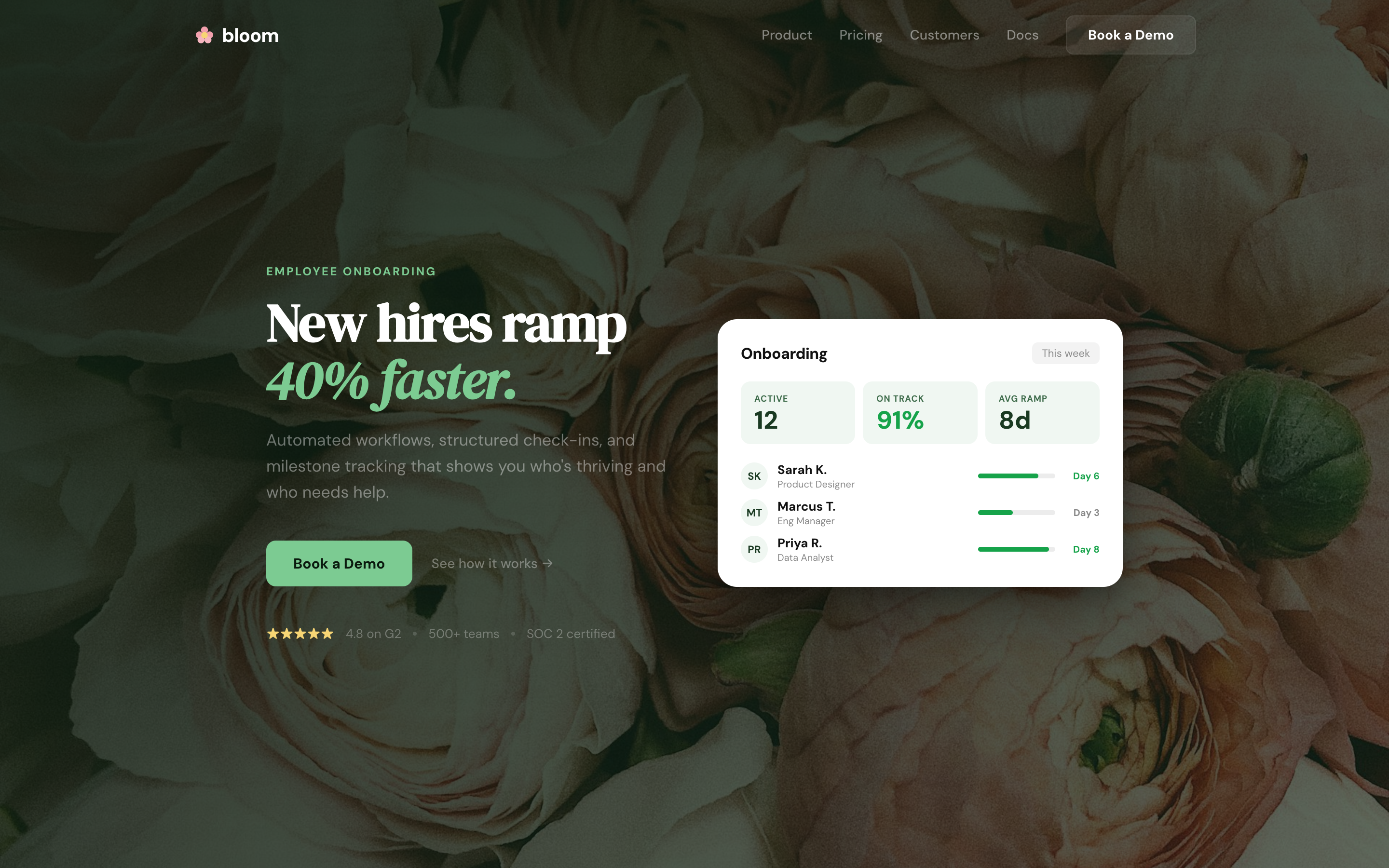 Bloom employee onboarding landing page